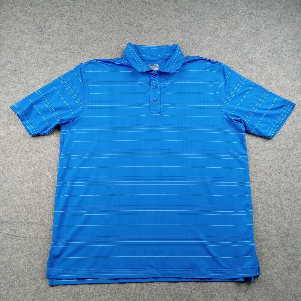 Under‎ Armour Polo Shirt Mens Large Blue Stripe HeatGear Golf Performance Top